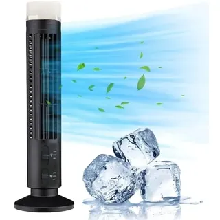 Omnibreeze Turmventilator, Flügelloser Turmventilator, Büro Schreibtischventilator, 90 Grad Oszillierender, Leiser, Tragbarer USB Tischventilator mit Licht für Zuhause, (BLACK)