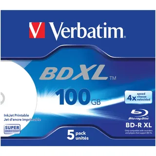 Verbatim BD-R XL 100GB, 4x, 5er Jewelcase, wide, inkjet printable (43789)