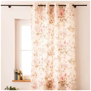 SCHÖNER LEBEN. Vorhang Gardine Ösen Classic Painted Rose ecru 245cm, Ösen, blickdicht, Baumwolle, made in Germany,handmade,pflegeleicht rosa