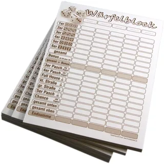 1 Stück Würfelblock, ähnlich wie Kniffelblock, 148 x105 mm A6, Würfelzettel Kniffelzettel 40 Blatt