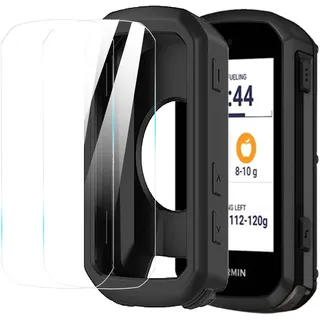 Blueshaweu Schutzhülle mit 2 pcs Panzerglas Schutzfolie kompatibel für Garmin Edge 850 | 550, Soft Silikon Hülle Shell Sleeve Shockproof Tasche für Garmin Edge 850/550 (schwarz)