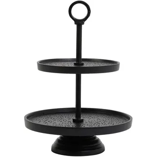 Light & Living Etagere Lutek - Schwarz - 2 Schichten - Rund - Metall - Servierständer - Servierplatte - Tortenständer/Cupcake Ständer - Servier-Tablett