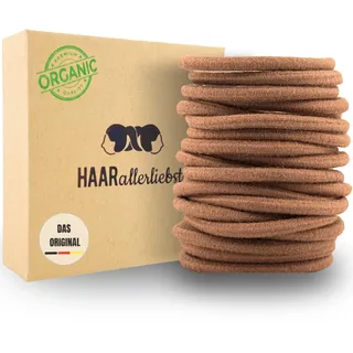 Haarallerliebst Haargummi Damen 20er Set – Haargummis ohne Metall aus Bio-Baumwolle & Naturkautschuk – Zopfgummi hellbraun für starken Halt – Schonend zu Haar & Umwelt