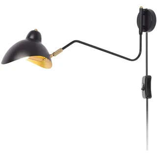 AoLa Vintage Wandleuchte Schwarz mit Schalter und Stecker, Wandlampe Verstellbar Drehbar Metall Langer Arm Bettlampe Wand Leselampe mit Kabel E27 Innen Industrial Leuchten für Wohnzimmer Schlafzimmer