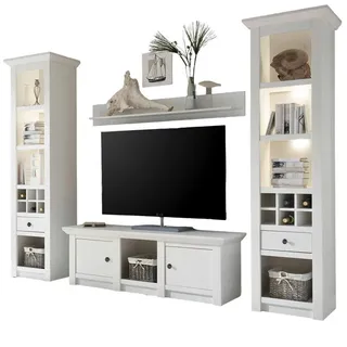 furn.design Wohnwand Hooge in Pinie weiß Landhaus Schrankwand 4-teilig 288 x 207 cm