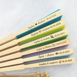 ZoikoM Personalisierter Fächer, benutzerdefinierter Fächer, Seidenfächer, Holzfächer, gravierter Seidenfächer, Faltfächer, Hochzeitsfächer, individuelle Hochzeit, Organzabeutel (80 Stück)