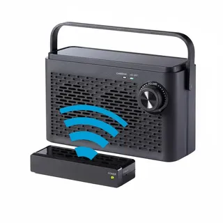 EUROtops Tragbarer TV-Sprachverstärker – Kabelloser Funklautsprecher mit klarer Sprachwiedergabe, 10 h Akkulaufzeit, 30 m Reichweite, Schwarz