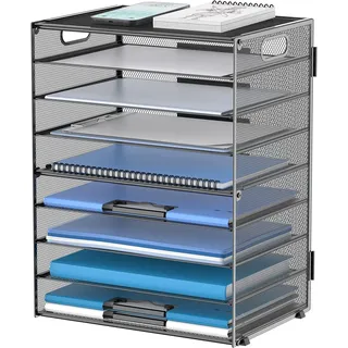 SUPTIDY 9-stöckiger Schreibtisch Organizer mit Griffen Papier-Briefablage Dokumentenablage Netz-Aktenhalter Büro Organizer Papiersortierer, Schwarz