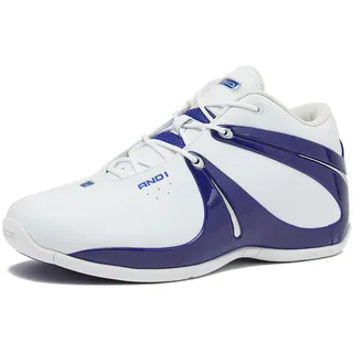 AND1 Rise Men’s Basketball Shoes, Sneakers for Indoor or Outdoor Street or Court, Sizes 7 to 15, Weiß/Marineblau, 8.5 Women/7 Men - 39/40 EU
