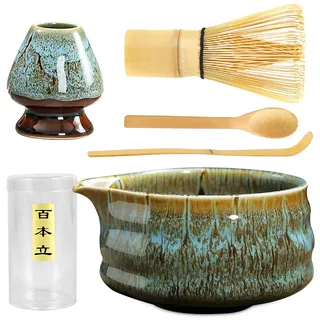 Matcha Set Blau, ADDLIVE 5 Stück Matcha Set, Macha Tea Set, Matcha Besen Set Enthalten Matcha Besen, Matcha Schale, Matcha Löffel, Chasen Halter, Chasen für die Zubereitung zum Matcha Zubereiten