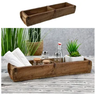 CEPEWA GmbH Cepewa Holzkiste Ziegelform Doppelt Used Look | Altholz Buche 60x15cm | Upcycling-Kiste mit Metallhenkel (1 x Holzkiste Ziegelform 60x15cm)