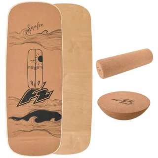 F2 Kork Balance Board Pill 73x28cm mit Korkrolle + Kork Halbkugel