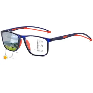 Generisch Selbsttönende Gleitsicht Lesebrille Gleitsichtbrille Progressive Multifokus Blaulichtfilter Photochrome Herren Damen TR90(Blue/Red,2.0 x)