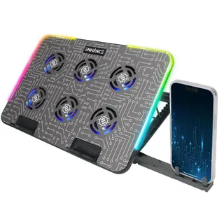 ENHANCE Gaming Voltaic 2 Laptop-Kühlständer – Laptop-Kühlpad mit 6 blauen LED-Lüftern, 7 Höheneinstellungen, RGB-Beleuchtung – Metall-Kühler-Pad mit Telefonständer, 2 USB-Anschlüsse für bis zu 43,2 cm