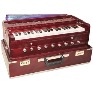 Amilav Collections Harmonium 9 Stopper (tragbar), Chudidaar 7 Blasebalg, 42 Tasten, zwei Zungen (Bass-männlich), 3 1⁄2 Oktaven, Koppler, Harmonium mit Abdeckung (Mahagoni-Farbe)