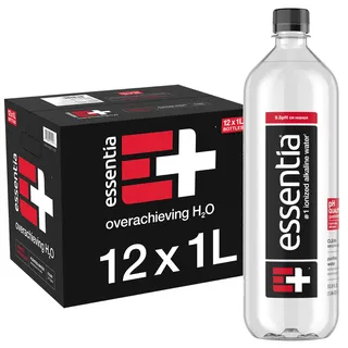 Essentia Water Abgefüllt, 99,9% rein, angereichert mit Elektrolyten für glatten Geschmack, pH 9,5 oder höher, 12 x 1 Liter Flaschen