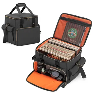 Trunab Tasche für Schallplatten, Wasserdichtes Nylon Tasche für Vinyl Record LPs Aufbewahrungsbox, Verbesserte Kompatibel mit 60 LPs, Leichte, Robuste, Große Kapazität, mit Schultergurt und Griff