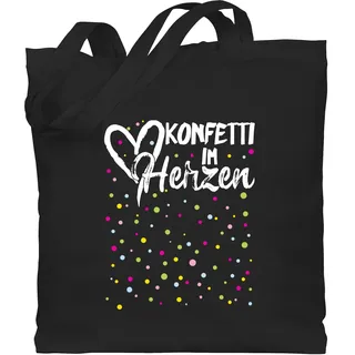 Baumwolltasche - & Fasching - Taschen - Konfetti im Herzen Karneval I - Unisize - Schwarz - beutel für wurfmaterial kamellebeutel faschings herz stofftasche tasche wurfbeutel karnevals confetti - Einheitsgröße