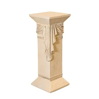 Antikes-Wohndesign Säule-Standsäule-Blumensäule-Dekosäule-Steinsäule mit Tuch und Mäandermuster weiss-matt-antikfinish