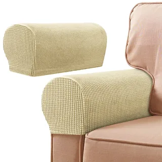 Sesselbezüge, Armkappen, Jacquard Elastische Waschbar Couch Armlehnenschoner Armlehnenbezug Für Sessel Sofa (Beige,2pcs)