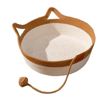 Katzenkorb Bett, Katze gewebtes Nest, Schreibtischnest Katzenbett, Kratzfest, waschbar, Faltbarer Schlafkorb, Baumwollseil für Haustier, bequemes Nickerchen