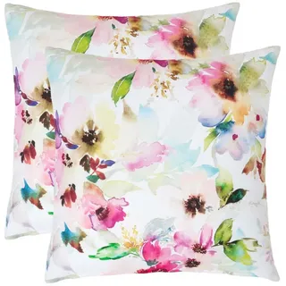 Homescapes Gartenkissen Aquarell-Blumen 45 x 45 cm Mehrfarbig