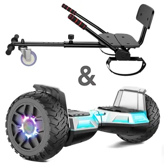 SISIGAD Hoverboard Go Kart Sitz, 8.5" Off Road Hoverboards mit LED Lichtern, All Terrain Hoverboards, Selbst Balancing Scooter mit Bluetooth Lautsprecher, Musik Hoverboard Go Kart Bundle