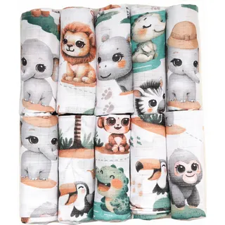 FENSILO Baby Mullwindeln | Mulltücher | Spucktücher - 10er Pack 70x80 cm für Baby und Neugeborene|Musselintücher für Jungen und Mädchen|Spucktücher aus Baumwolle|Reinigen|Abwischen und Abdecken 07
