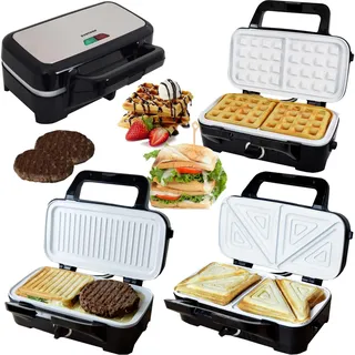 Syntrox Germany 3 in 1 Keramik Multi Sandwichmaker + Waffeleisen + Kontaktgrill mit 3 Wechselplatten