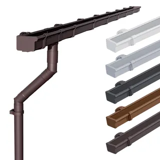 INEFA 2x Dachrinne Kunststoff Set NW68 / 68mm – Kastenrinne 3m Dunkelbraun – Regenrinne mit Fallrohr Set PVC-U für Gartenhaus – 2 Dachseiten
