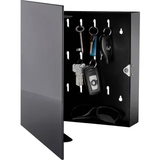 bonsport Schlüsselkasten mit Glas Magnettafel - Memoboard inkl. 6 Magnete - Ideal für Flur, Eingangsbereich, Büro - 33x33x6,8 cm - anthrazit