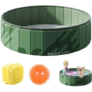 Hundepool Große, Hundepool für Große Kleine Hunde Faltbare Planschbecken mit Badebürste Hubdball Hundeplanschbecken Schwimmbecken Hunde Pool Rutschfestem für Hunde Katzen (100 * 30cm-Grün)