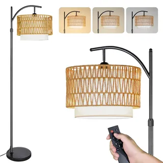 CCLIFE Stehlampe Dimmbar Wohnzimmer Bogenlampe LED E27 Leselampe 60W 2700-6000K Fußschalter 360° Drehbarer Lampenkopf, Doppelschirm Beige Höhenverstellbar 160cm-175cm CushHom