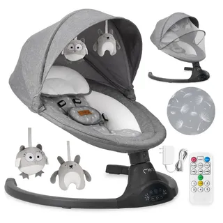 MOMI KENANI Elektrische Babywippe mit Bluetooth, Fernbedienung & Musik, 5 Stufen – inkl. Moskitonetz – Dunkelgrau - Grau