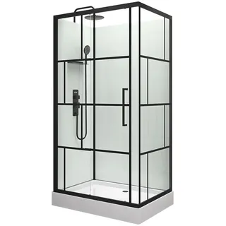Marwell Bricks Komplettdusche mit Fronteinstieg 80 x 230 cm schwarz Klarglas Duschwanne