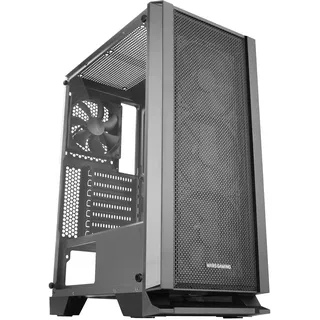 Mars Gaming MC-Master, ATX PC Gehäuse, Metall-Mesh Frontplatte, Gehärtetes Glas, 4 Ultraleise 120mm Lüfter, Schwarz