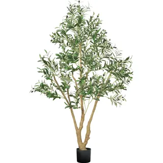 Vevor Künstlicher Olivenbaum, 1,8 m, mit schwarzem Topf, Kunstbaum mit natürlichem Holzstamm & realistischen grünen Blättern & Früchten, Kunstpflanze für Innenbereich, Zuhause, Büro, Wohnzimmer