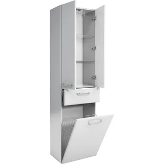 Saphir Hochschrank SAPHIR "Quickset Badschrank 50 cm breit, 2 Türen, 1 Schublade, 1 Wäschekippe", weiß (weiß glanz, weiß hochglanz), B:50cm H:185,5cm T:33cm, Holzwerkstoff, Schränke, Hochschrank, Badezimmer-Hochschrank inkl. Türdämpfer, Griffe in Chrom glänzend