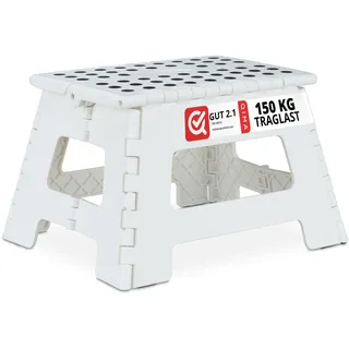 Relaxdays Klapphocker faltbar, Camping Hocker, Kinder Badhocker, bis 150 kg, Kunststoff, HxBxT: 22 x 35 x 28 cm, weiß