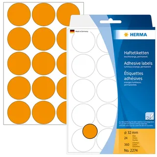 Herma Markierungspunkte 32mm, leuchtorange 24 Blatt 2274