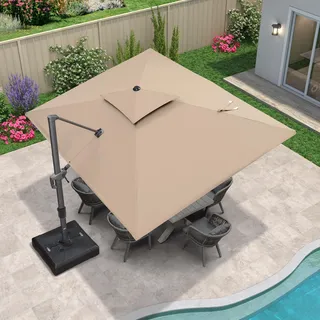PURPLE LEAF Sonnenschirm Rechteckig 270 x 365 cm mit kurbel Ampelschirm Groß Drehbar 360°Rotation, Gartenschirm Marktschirm XXL Wasserdicht Sonnenschutz UV50+ Doppeldach, Beige
