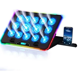 KLIM V14 Gaming Laptop Cooling Pad mit 14 Lüftern - Neu - Gaming Laptop Kühler - Stabiler RGB Notebook Ständer mit Lüfter - Kompatibel bis zu 17" - 2 USB Ports - Handyhalterung - 5 Jahre Schutz