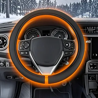 Beheizte Lenkradhülle, Lenkradheizung, Auto-Lenkradwärmer, Handwärmender Lenkradschutz, heizt Sich schnell auf, passend für Räder 36,8-38,1 cm für Auto, LKW, Van, SUV