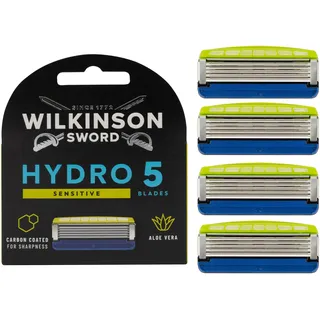 Wilkinson Sword Hydro 5 Sensitive Rasierklingen für Männer | Feuchtigkeitsspendendes Gel und umklappbarer Trimmer | Packung mit 4 Rasierklingen