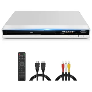 DVD Player Weiß, Regionsfrei DVD Spieler für Fernseher mit HDMI AV Ausgang Kabel Enthalten, DVD-CD-Player mit USB Eingang, Fehler Korrektur, Integriertes PAL NTSC-System (DVD-168, Kein Blu-ray)