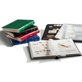 Leuchtturm1917 Briefmarken Einsteckbuch BASIC, 64 schwarze Seiten, Einband unwattiert in Grün, DIN A4