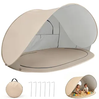 Strandmuschel Pop Up Baby UV Schutz 50, Pop Up Strandmuschel für Kinder Baby Babys Kleinkinder, Windschutz Strand Zelt mit Tragetasuche und Heringe Sonnenschutz Strandzelt (Beige)