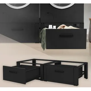 ML-Design Doppel Waschmaschinen Untergestell Schubladen, Schwarz, 128x53,5x31,5cm