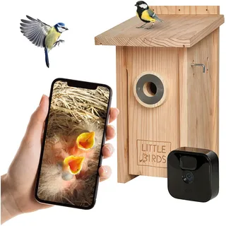 Little Birds Kamera Nistkasten (Kamera Nicht enthalten) für „Blink“ Kamera I ökologisches Massivholz I Katzen- und Spechtschutz I Brutkasten I Kamera Vogelhaus I kein Strom/Kabel nötig