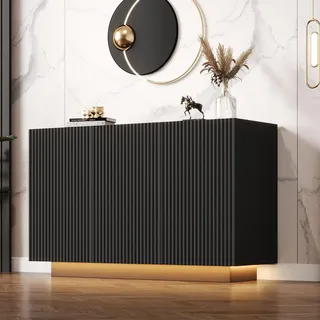Merax LED-Sideboard 120x40x75 cm in Schwarz-Marmoroptik, Kommode Buffetschrank mit Push-to-Open, RGB-Beleuchtung, Marmor-Optik, 6 Fächer, modern - Schwarz